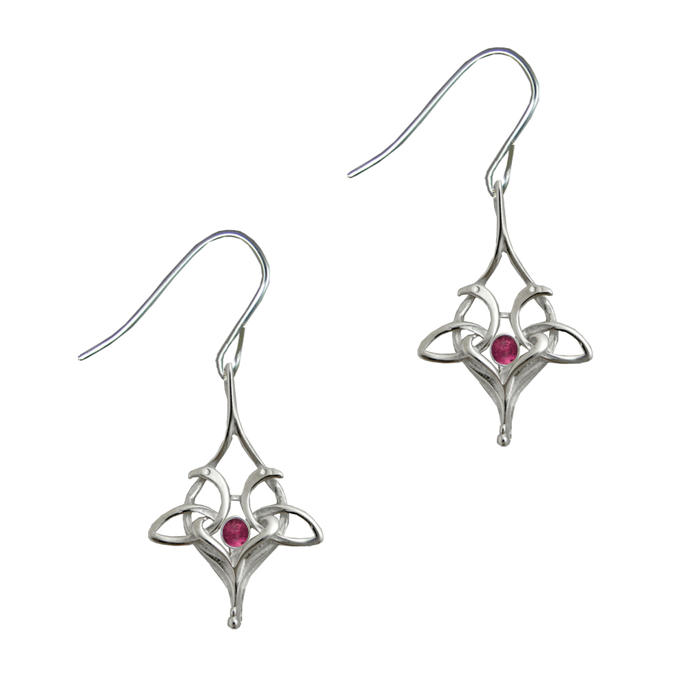 Sterling Silver Drop Dangle Celtic Knot Earrings With Pink Tourmaline